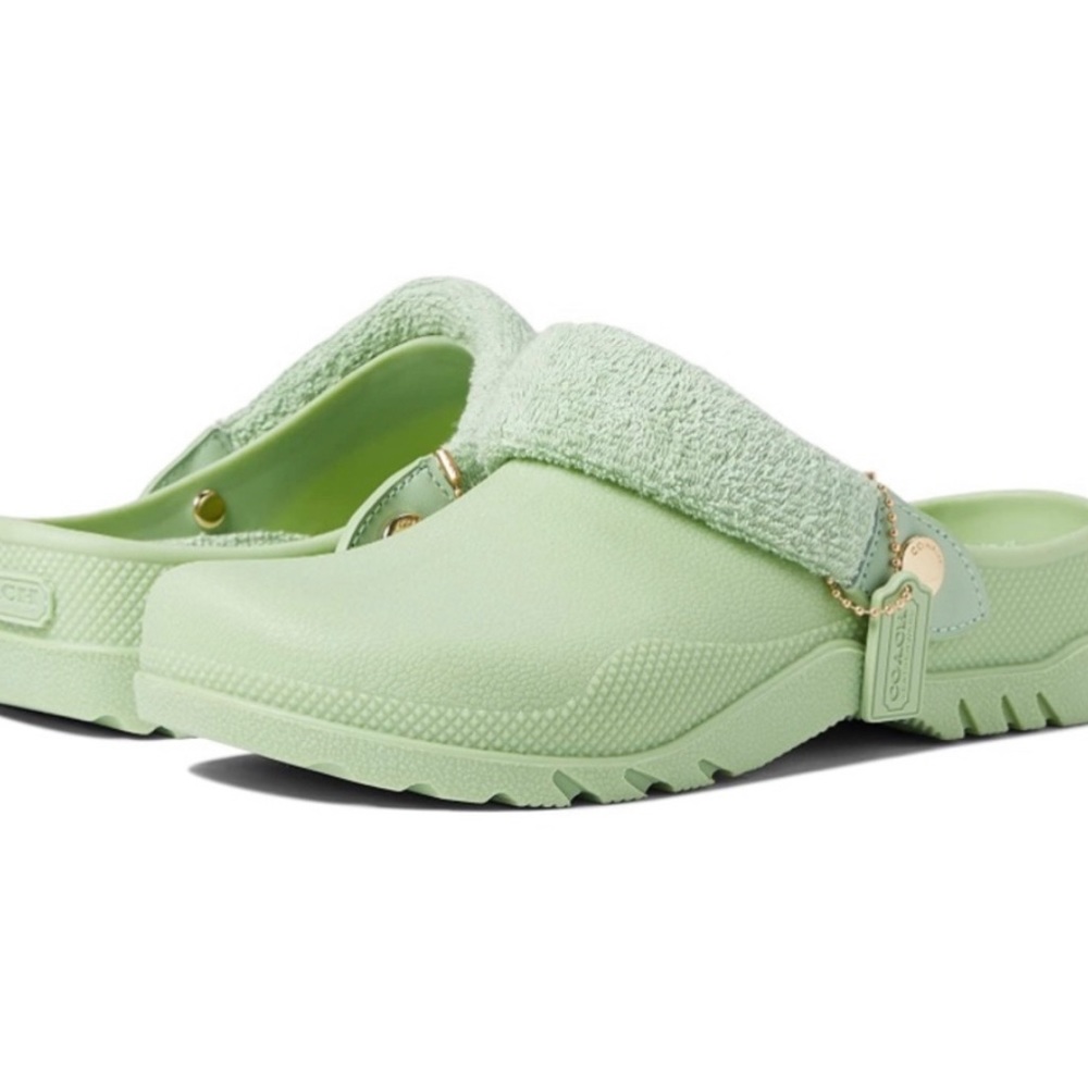 NWT in BOX COACH Lola Terry cloth clogs. Pale sage green. Size 6.